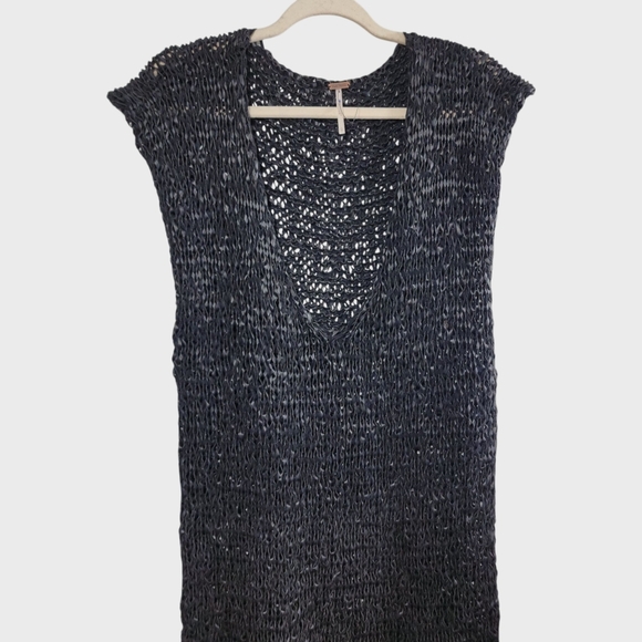 NWOT Free People Billie Vegan Leather Woven Crochet Tunic - Picture 6 of 8
